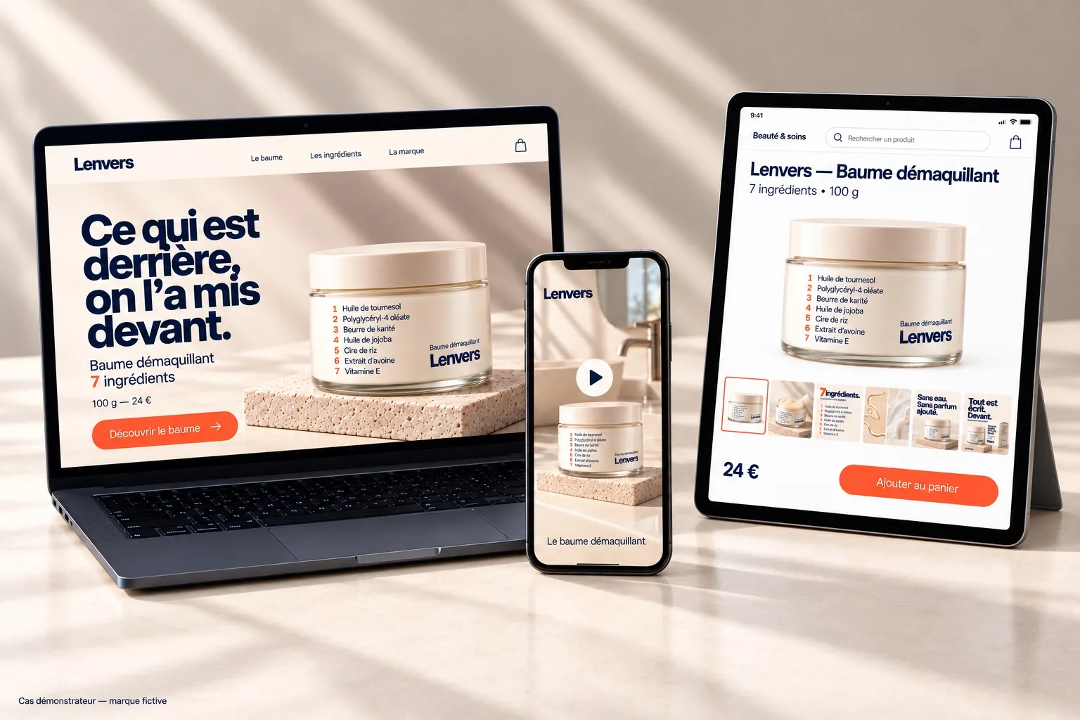 Lenvers : déclinaison de la création sur site web, contenu mobile et fiche e-retail